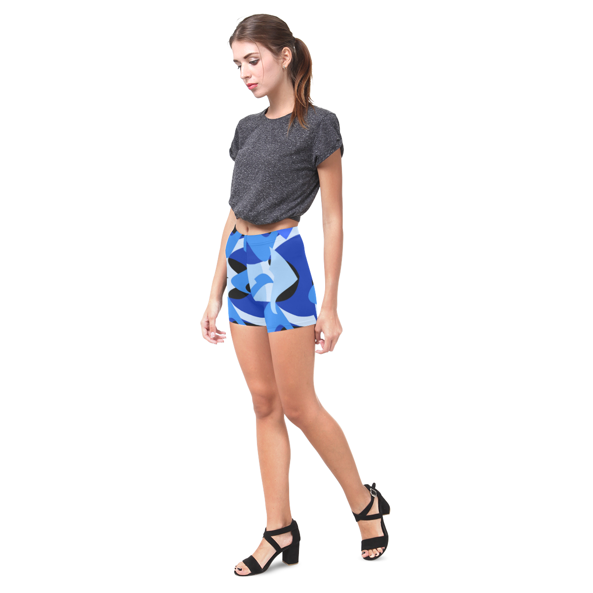A201 Abstract Blues Camo Briseis Skinny Shorts (Model L04)