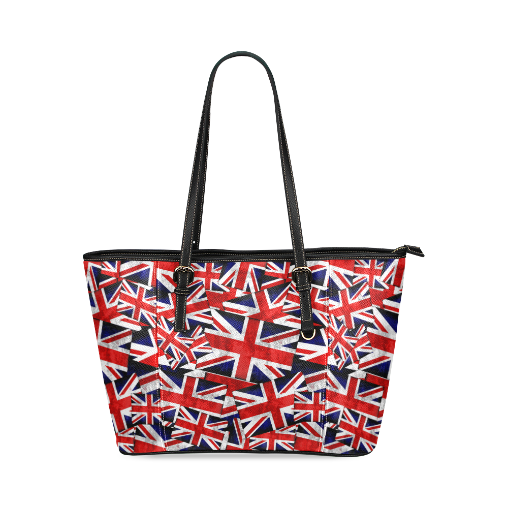 Union Jack British UK Flag Leather Tote Bag/Large (Model 1640)