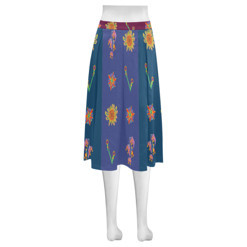 Super Tropical Floral 6 Mnemosyne Women's Crepe Skirt (Model D16)