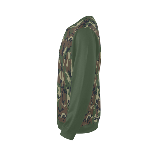 Woodland Forest Green Camouflage (Vest Style) Green All Over Print Crewneck Sweatshirt for Men/Large (Model H18)