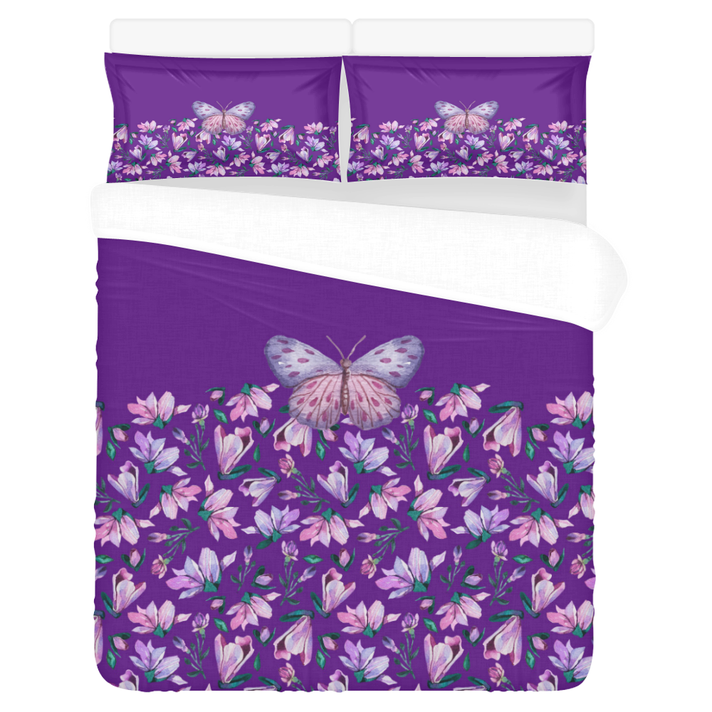 Purple Spring Butterfly 3-Piece Bedding Set