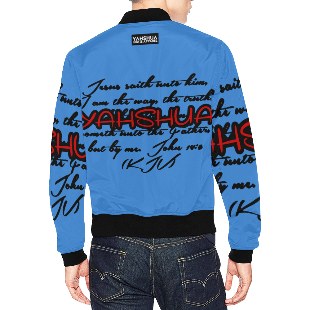 Yahshua Blue All Over Print Bomber Jacket for Men (Model H19)