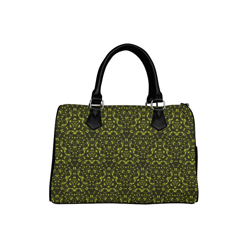 Green vintage pattern on a black background Boston Handbag (Model 1621)