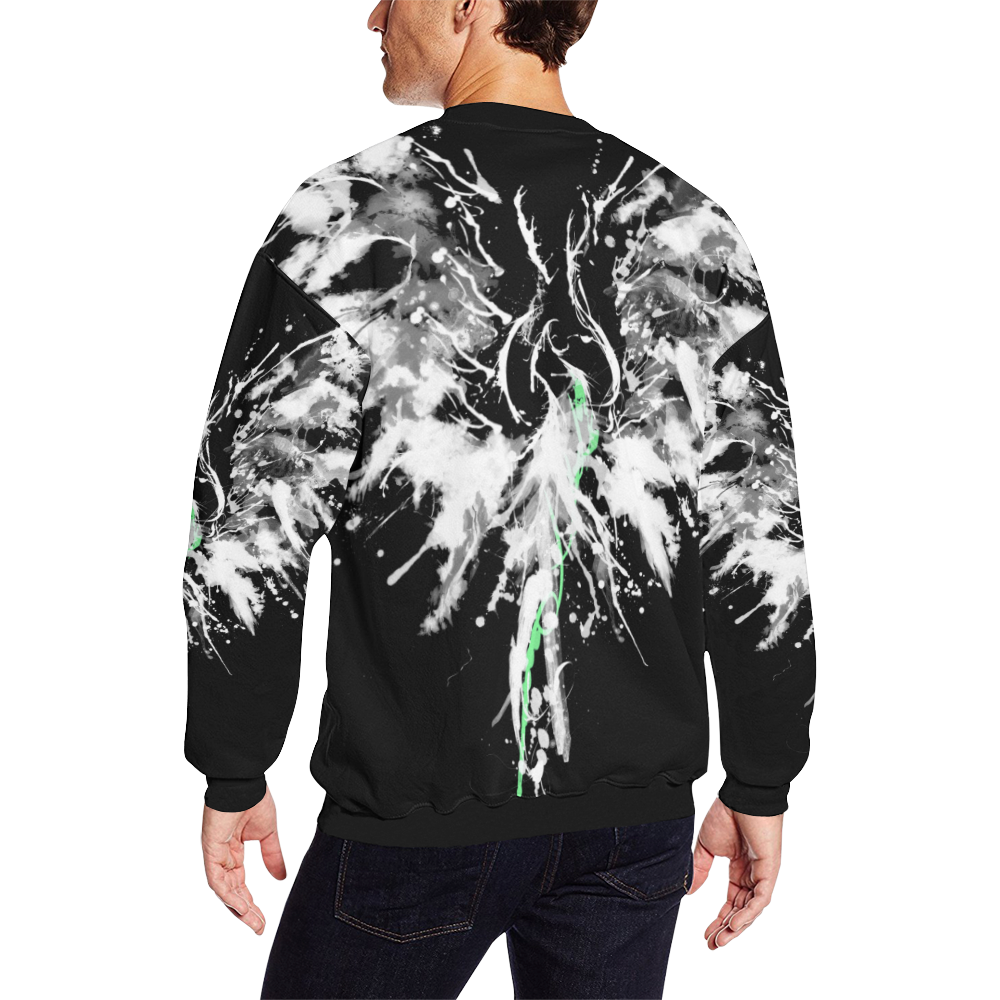 Phoenix - Abstract Painting Bird White 1 Men's Oversized Fleece Crew Sweatshirt (Model H18)