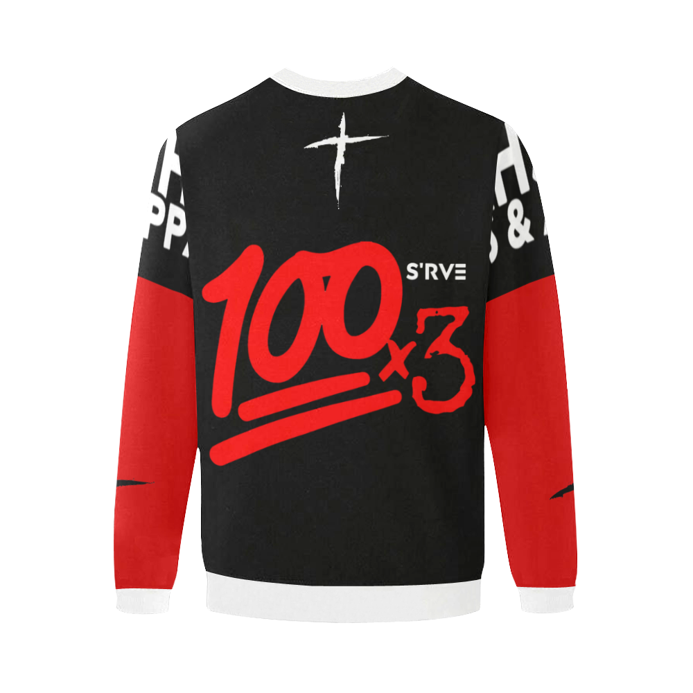 100x3 (Black Red) Men's Oversized Fleece Crew Sweatshirt/Large Size(Model H18)