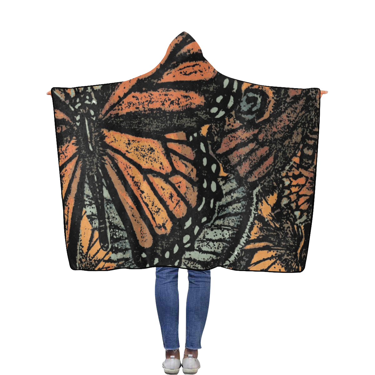 Monarch Collage Flannel Hooded Blanket 50''x60''