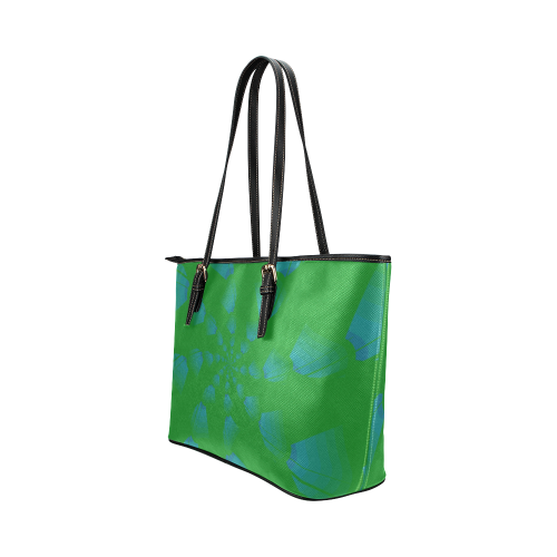 Blue on green grass Leather Tote Bag/Large (Model 1651)