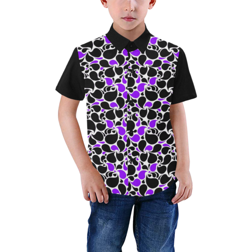 purple black paisley Boys' All Over Print Short Sleeve Shirt (Model T59)