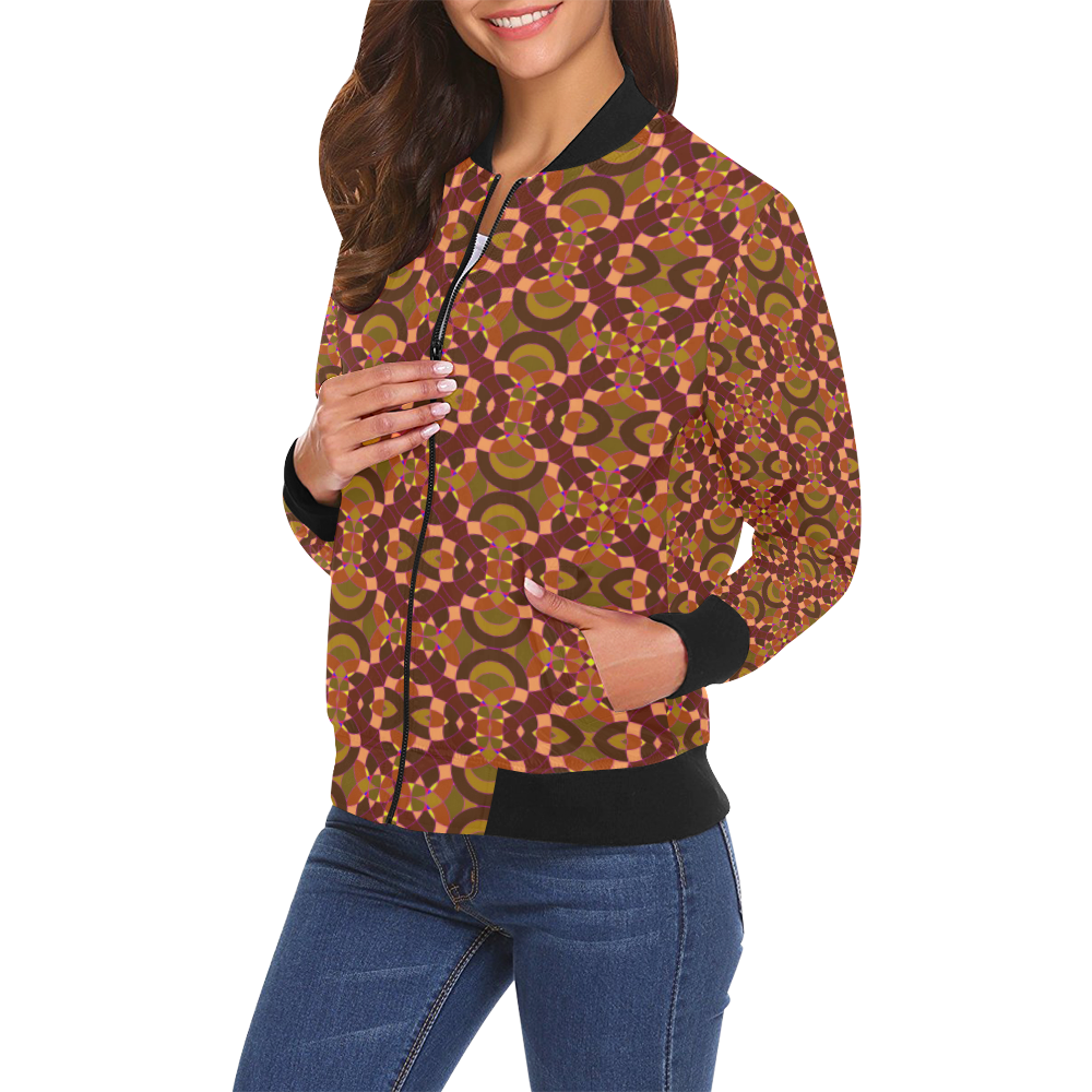 brown pattern All Over Print Bomber Jacket for Women (Model H19)