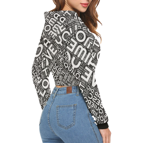 I LOVE YOU bw All Over Print Crop Hoodie for Women (Model H22)