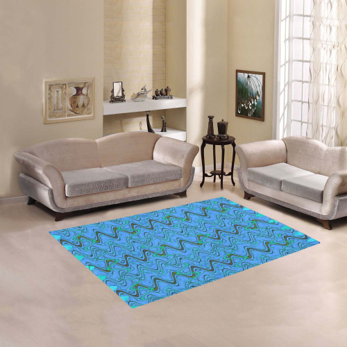 Blue Green and Black Waves pattern design Area Rug 5'3''x4'