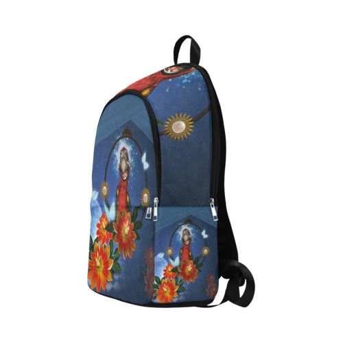 Funny parrot with flowers Fabric Backpack for Adult (Model 1659)