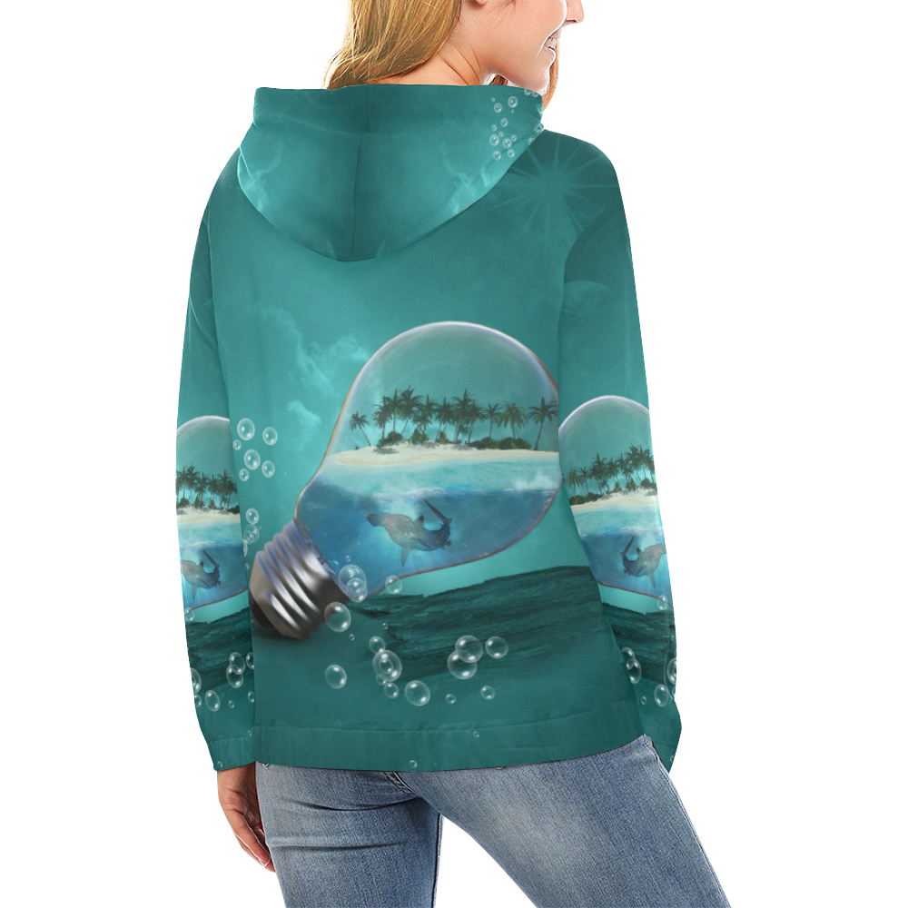 Awesome light bulb with island All Over Print Hoodie for Women (USA Size) (Model H13)