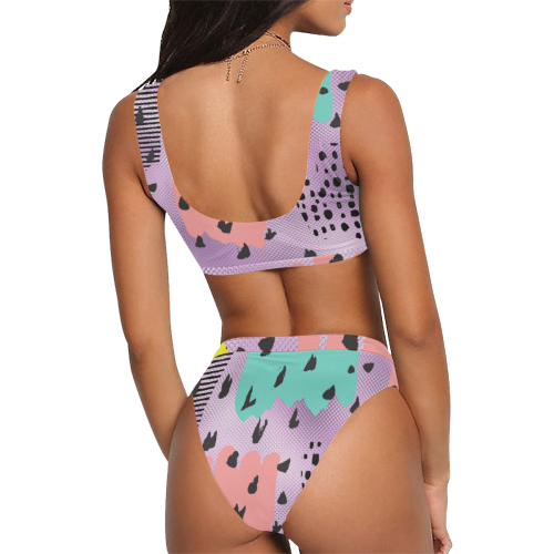 dot pattern Sport Top & High-Waisted Bikini Swimsuit (Model S07)