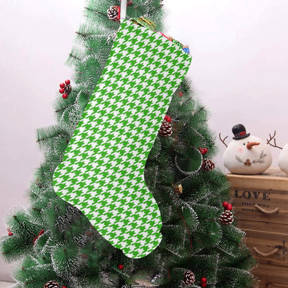 Friendly Houndstooth Pattern,green by FeelGood Christmas Stocking (Without Folded Top)