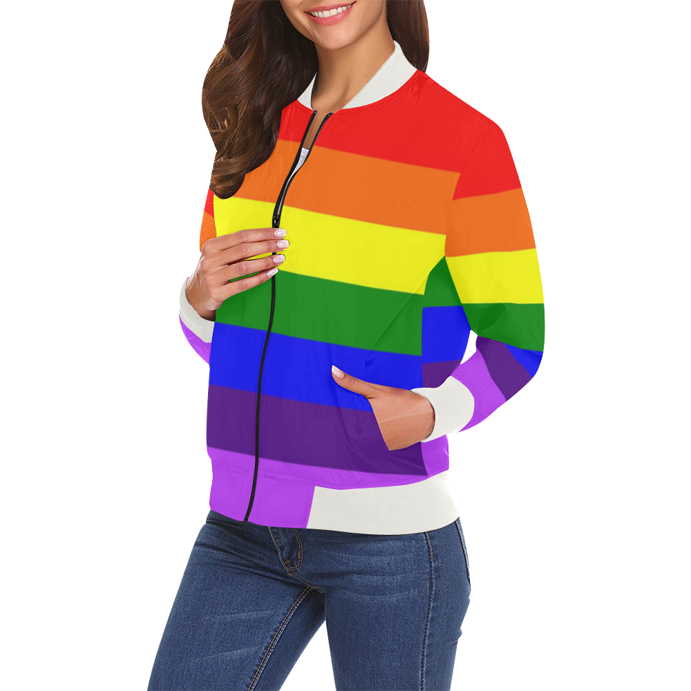 Rainbow Flag (Gay Pride - LGBTQIA+) All Over Print Bomber Jacket for Women (Model H19)
