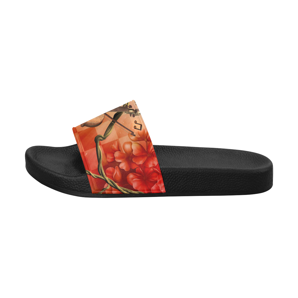 Violin and violin bow with flowers Women's Slide Sandals (Model 057)