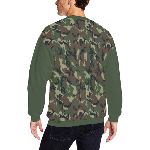 Woodland Forest Green Camouflage (Vest Style) Green All Over Print Crewneck Sweatshirt for Men/Large (Model H18)
