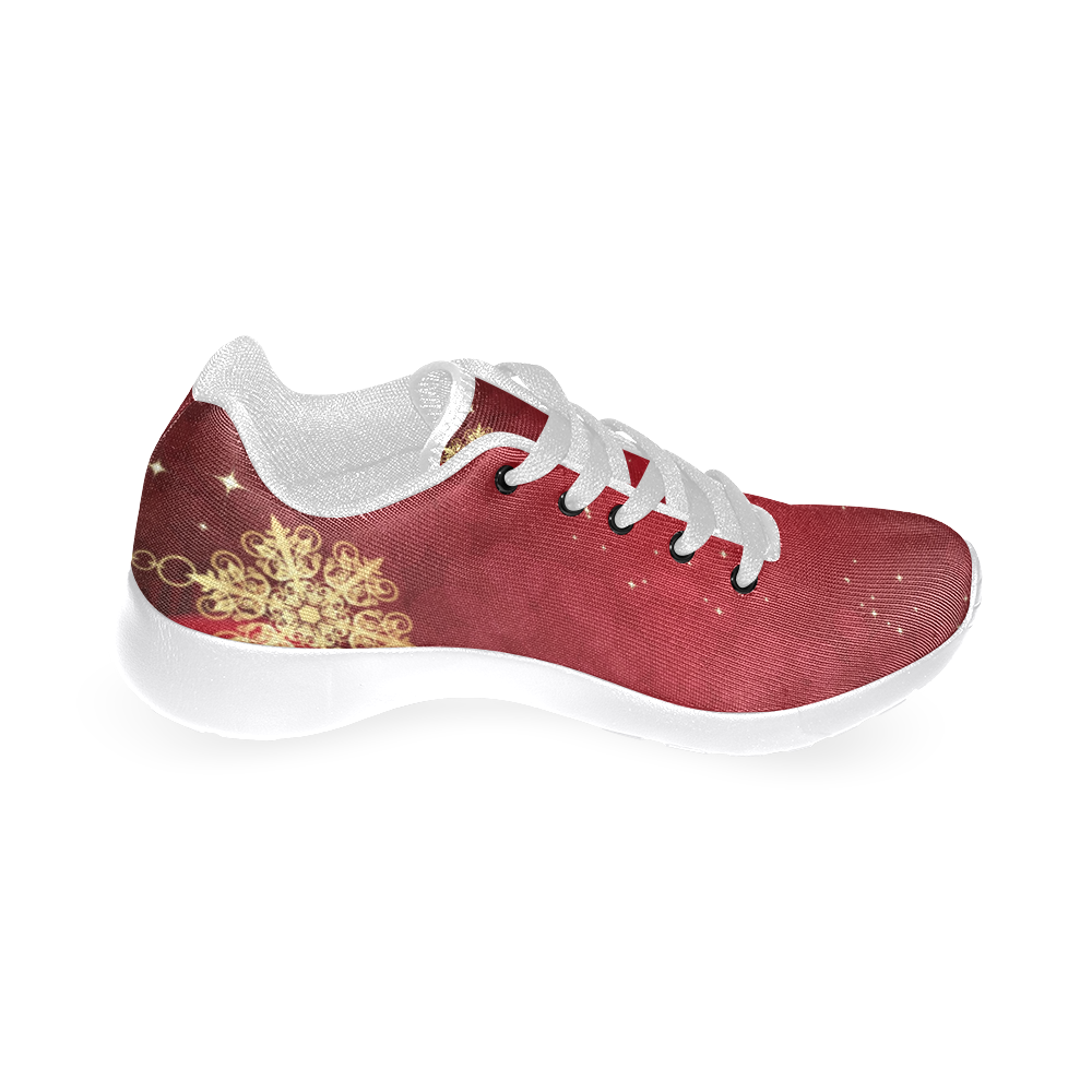 Golden Christmas Snowflake Ornaments on Red Women's Running Shoes/Large Size (Model 020)