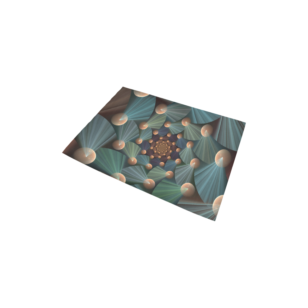 Modern Abstract Fractal Art With Depth Brown Slate Turquoise Area Rug 2'7"x 1'8‘’