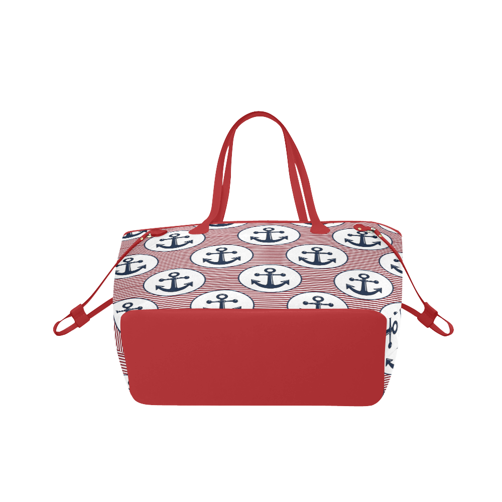 Navy and Red Anchor Nautical Pattern Clover Canvas Tote Bag (Model 1661)