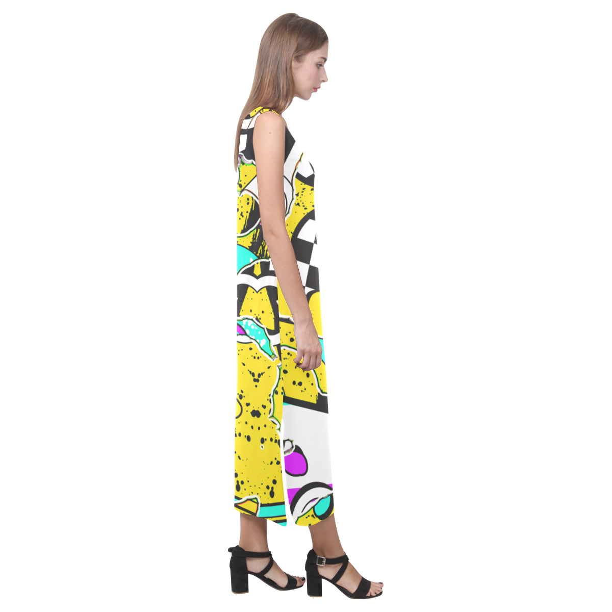 Shapes on a yellow background Phaedra Sleeveless Open Fork Long Dress (Model D08)