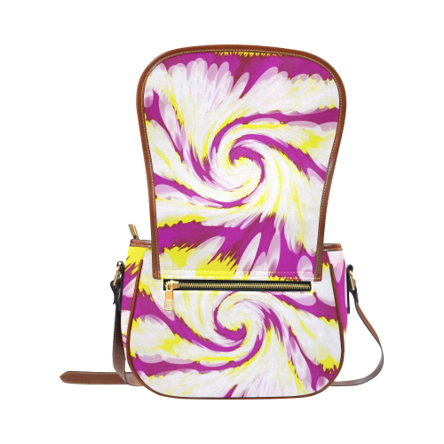 Pink Yellow Tie Dye Swirl Abstract Saddle Bag/Small (Model 1649) Full Customization