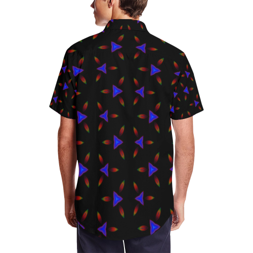 Pattern on Black Men's Short Sleeve Shirt with Lapel Collar (Model T54)