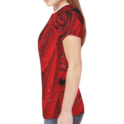 Red rosa New All Over Print T-shirt for Women (Model T45)