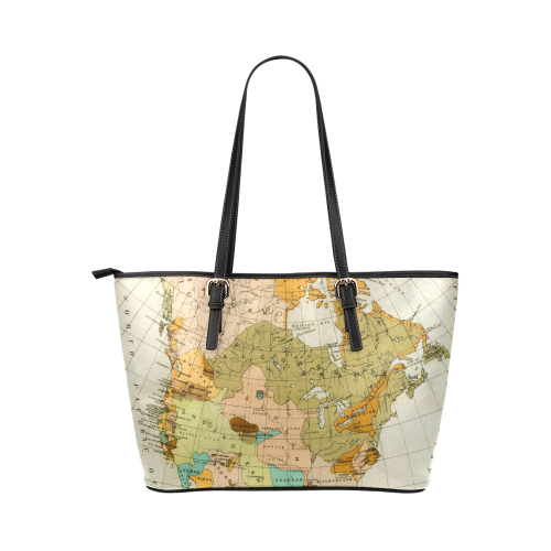 Vintage Map Leather Tote Bag/Small (Model 1651)