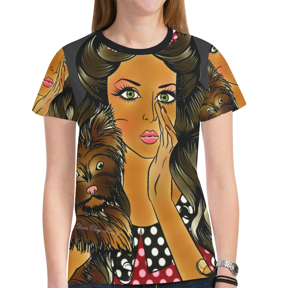 Lela and Brownie The Dog Design By Me by Doris Clay-Kersey New All Over Print T-shirt for Women (Model T45)
