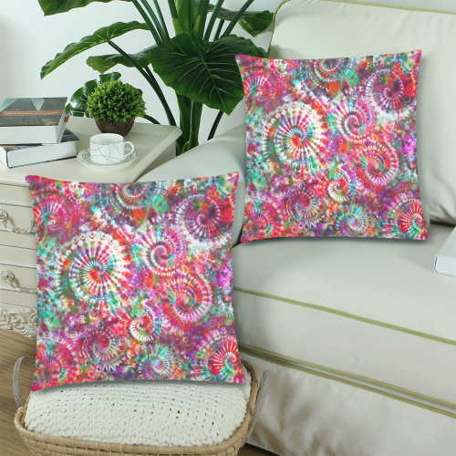 Rainbow Tie Dye Psychedelic Twists Custom Zippered Pillow Cases 18"x 18" (Twin Sides) (Set of 2)