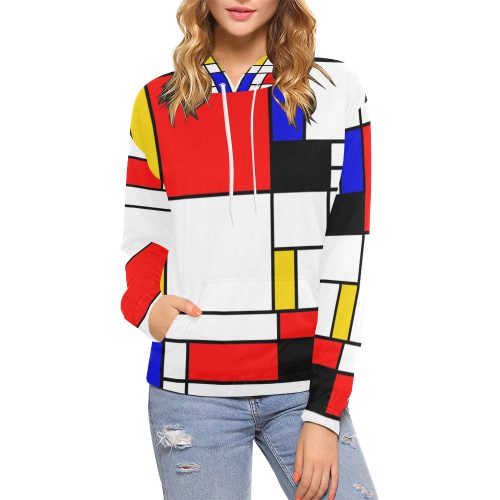 Bauhouse Composition Mondrian Style All Over Print Hoodie for Women (USA Size) (Model H13)