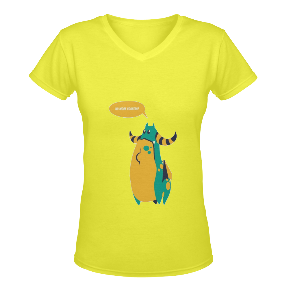 OH MY COOKIE MONSTER YELLOW Women's Deep V-neck T-shirt (Model T19)