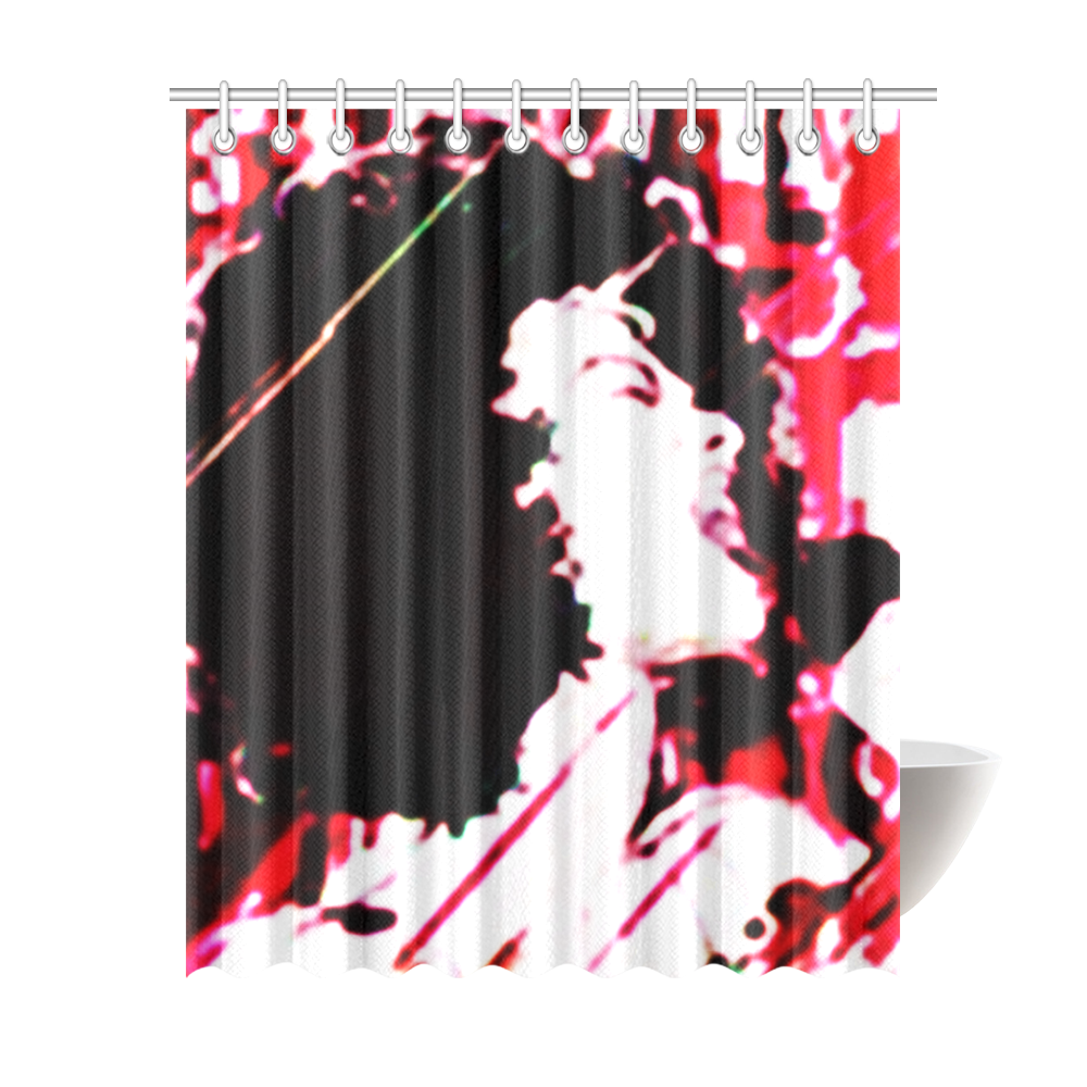 Red black american-jazz-singer-on- red grunge shower curtain Shower Curtain 69"x84"