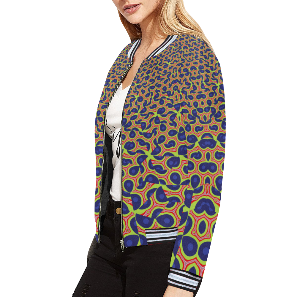 Patches Camouflage Pattern All Over Print Bomber Jacket for Women (Model H21)
