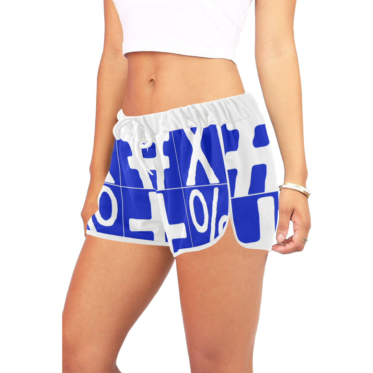 NUMBERS Collection Symbols White/Blue Women's All Over Print Relaxed Shorts (Model L19)