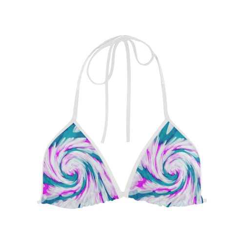 Turquoise Pink Tie Dye Swirl Abstract Custom Bikini Swimsuit Top
