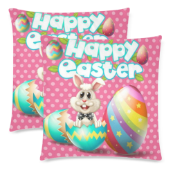 Happy Easter Bunny with Colorful Eggs Custom Zippered Pillow Cases 18"x 18" (Twin Sides) (Set of 2)