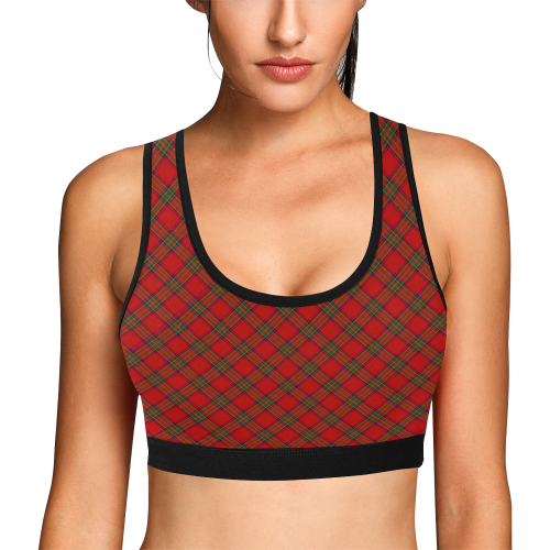 Red Tartan Plaid Pattern Black Trim Women's All Over Print Sports Bra (Model T52)