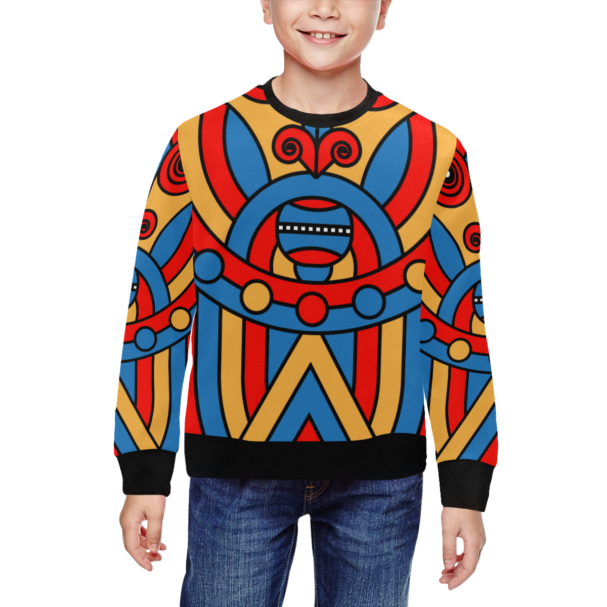 Aztec Maasai Lion Tribal All Over Print Crewneck Sweatshirt for Kids (Model H29)