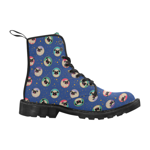 Pug In Circles & Stars Martin Boots Martin Boots for Women (Black) (Model 1203H)