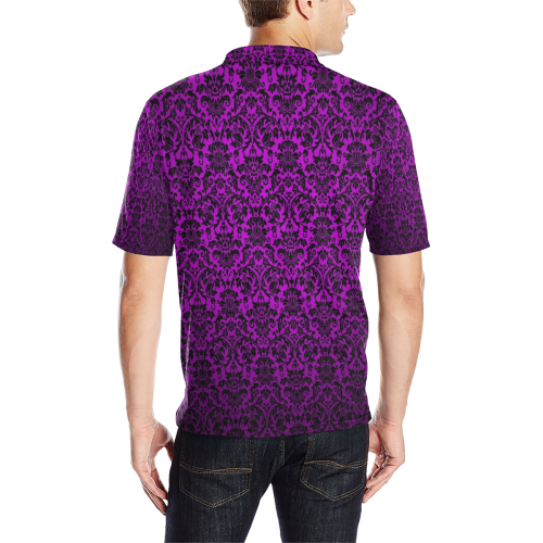Purple Damask Men's All Over Print Polo Shirt (Model T55)