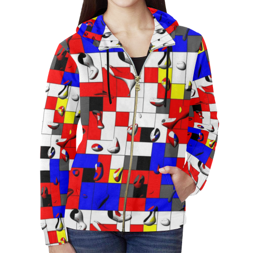 Popart Drops by Nico Bielow All Over Print Full Zip Hoodie for Women (Model H14)