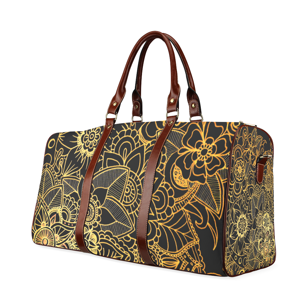 Floral Doodle Gold G523 Waterproof Travel Bag/Large (Model 1639)