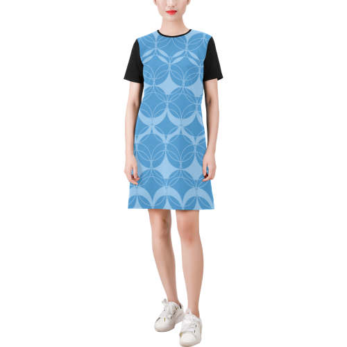Abstract  pattern - pink. Short-Sleeve Round Neck A-Line Dress (Model D47)