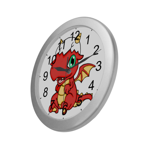 Baby Red Dragon Silver Color Wall Clock