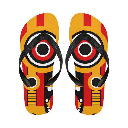 Red Yellow Tiki Tribal Flip Flops for Men/Women (Model 040)