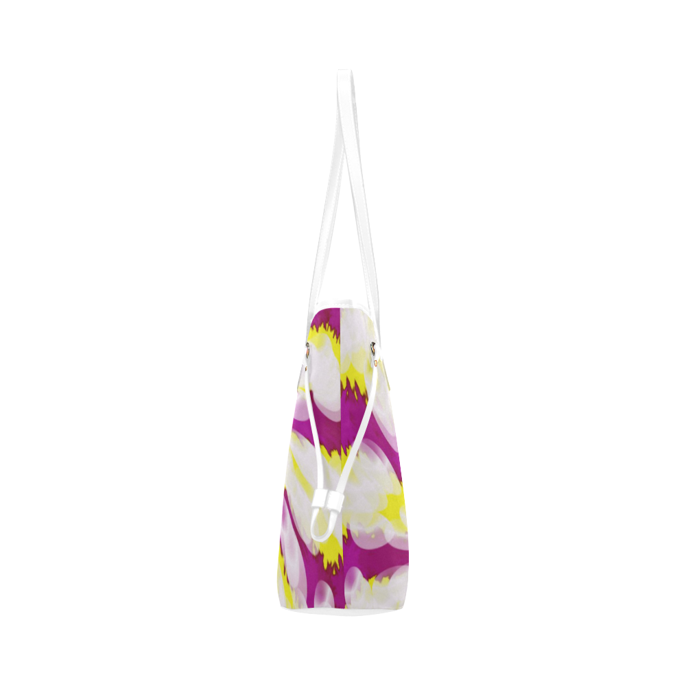 Pink Yellow Tie Dye Swirl Abstract Clover Canvas Tote Bag (Model 1661)