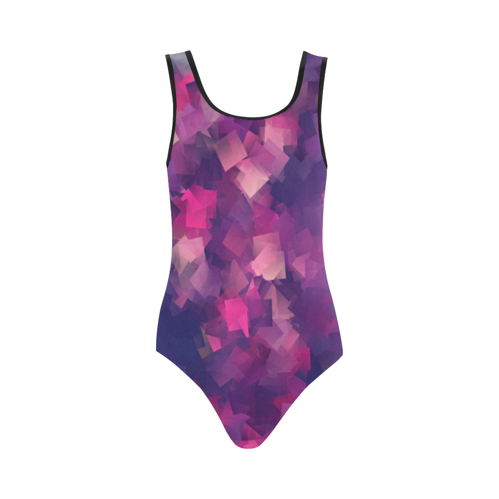 purple pink magenta cubism #modern Vest One Piece Swimsuit (Model S04)